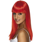 Long Neon Red Glamourama Wig Pk 1