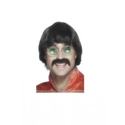 70's Mersey Black Short Wig & Moustache Pk 1