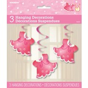 It's A Girl Pink Dress Baby Shower Hanging Swirl Decorations Pk 3