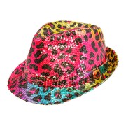 Rainbow Leopard Sequin Fedora Hat | Sparkly Fancy Dress Costume Hat for Adults