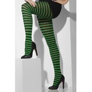 Adult Opaque Black & Green Stripe Tights (1 Pair)