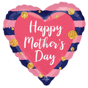 Pink & Navy Happy Mothers Day Heart Foil Balloon