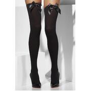 Black Opaque Tights Hold Ups with Bows 1 Pair