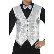 Adult Male Silver Sequin Waistcoat Vest (Small, 34-36) Pk 1 (VEST ONLY)