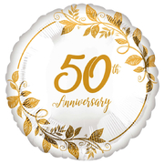 White & Gold 50th Anniversary Foil Balloon (18in, 45cm)