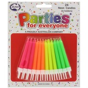 Candles Neon with Holders Pk24 (Assorted Colours)