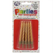 Candles Birthday Spiral Gold Pk10 