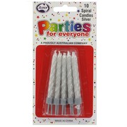 Candles Birthday Spiral Silver Pk10 