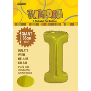 Gold Letter I Foil Supershape Balloon (34in-86cm) Pk 1
