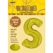 Gold Letter S Foil Supershape Balloon (34in-86cm) Pk 1