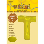 Gold Letter T Foil Supershape Balloon (34in-86cm) Pk 1