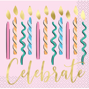 Pink Celebrate Candles Beverage 2 Ply Cocktail Napkins (Pk 16)