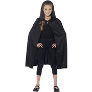 Child Halloween Long Black Hooded Cape Pk 1