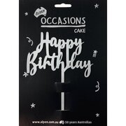 Silver Acrylic Happy Birthday Cake Topper