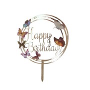 Silver Happy Birthday Butterflies Acrylic Cake Topper
