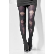 Halloween Black Opaque Stockings with Distressed Detail