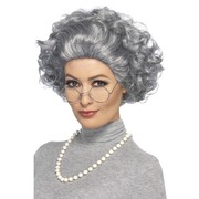 Adult Granny Costume Kit (Wig, Glasses & Pearl Necklace) Pk 1