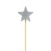 Silver Glitter Star Pick Candle Pk 1