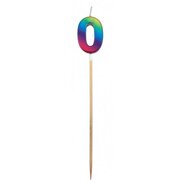 Metallic Rainbow Number 0 Tall Stick Cake Candle