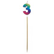 Metallic Rainbow Number 3 Tall Stick Cake Candle