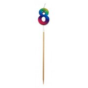 Metallic Rainbow Number 8 Tall Stick Cake Candle