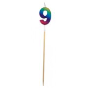 Metallic Rainbow Number 9 Tall Stick Cake Candle