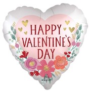 Happy Valentines Day Floral Heart Foil Balloon 43cm