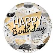 Clearz Happy Birthday Black & Gold Orbz Balloon 45cm