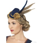 Oktoberfest Bavarian Mini Hat on Clips Blue With Feather Pk 1 
