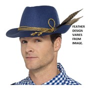 Oktoberfest Bavarian Blue Hat with Feather Pk 1