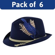 Oktoberfest German Bavarian Trilby Hat Blue with Feather Pack of 6 | Adult Costume Hats