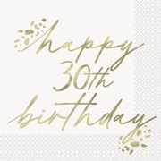 Happy 30th Birthday Gold Script Lunch Napkins 2 Ply Pack of 16 | Foil Stamped
