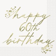 Happy 60th Birthday Gold Script Lunch Napkins 2 Ply Pack of 16 | Foil Stamped