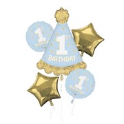 Little Mister One-derful 1st Birthday Foil Balloon Bouquet 5 Pack | Blue Helium Balloons