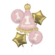 Little Miss One-derful 1st Birthday Foil Balloon Bouquet 5 Pack | Pink Helium Balloons