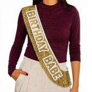 Luxe Birthday Babe Gold Foil Fringe Sash - White & Gold Birthday Party Accessory