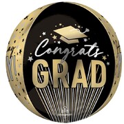 Black & Gold Congrats Grad Orbz Balloon