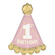 Pink & Gold 1st Birthday Party Hat Foil Supershape Balloon