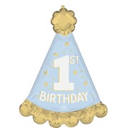 Blue & Gold 1st Birthday Party Hat Foil Supershape Balloon