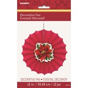 Christmas Holly Poinsettia Paper Fan Decoration (30cm) Pk 1