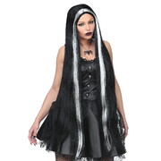 Extra Long Black & Grey Witch Wig 100cm - Straight Halloween Costume