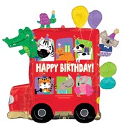 Happy Birthday Party Bus Animals Foil Supershape Balloon