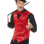 Adult Male Red Sequin Waistcoat Vest (Large, 42-44) Pk 1 (VEST ONLY)