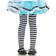 Child Black & White Striped Tights (XL, 11-13 Years) Pk 1