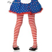 Child Red & White Striped Tights Stockings Large 8-10 Yrs