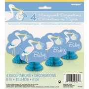 Baby Shower Boy Stork Mini Honeycomb Decorations (6in.) Pk 4