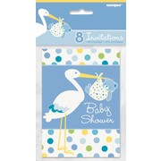 Baby Shower Boy Stork Invitations Pk 8