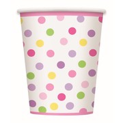 Baby Girl Stork Dots Baby Shower 9oz. Paper Cups Pk 8