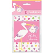Baby Shower Girl Stork Invitations Pk 8 
