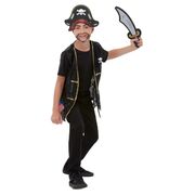 Child Pirate Costume Kit - Waistcoat Hat Sword (Sml-Med) Pk 1